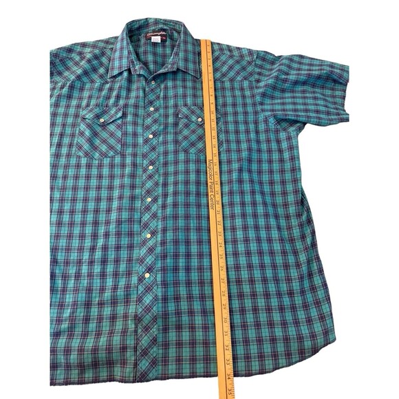 Wrangler Shirt Adult Large Blue Teal Casual Cowboy Rodeo Mens Western Pearl Snap - Picture 5 of 8